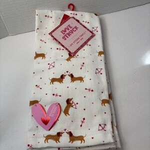 White Pink Red Dachshund Heart Kitchen Towels 2 Pack 100 Cotton Reversible Terry